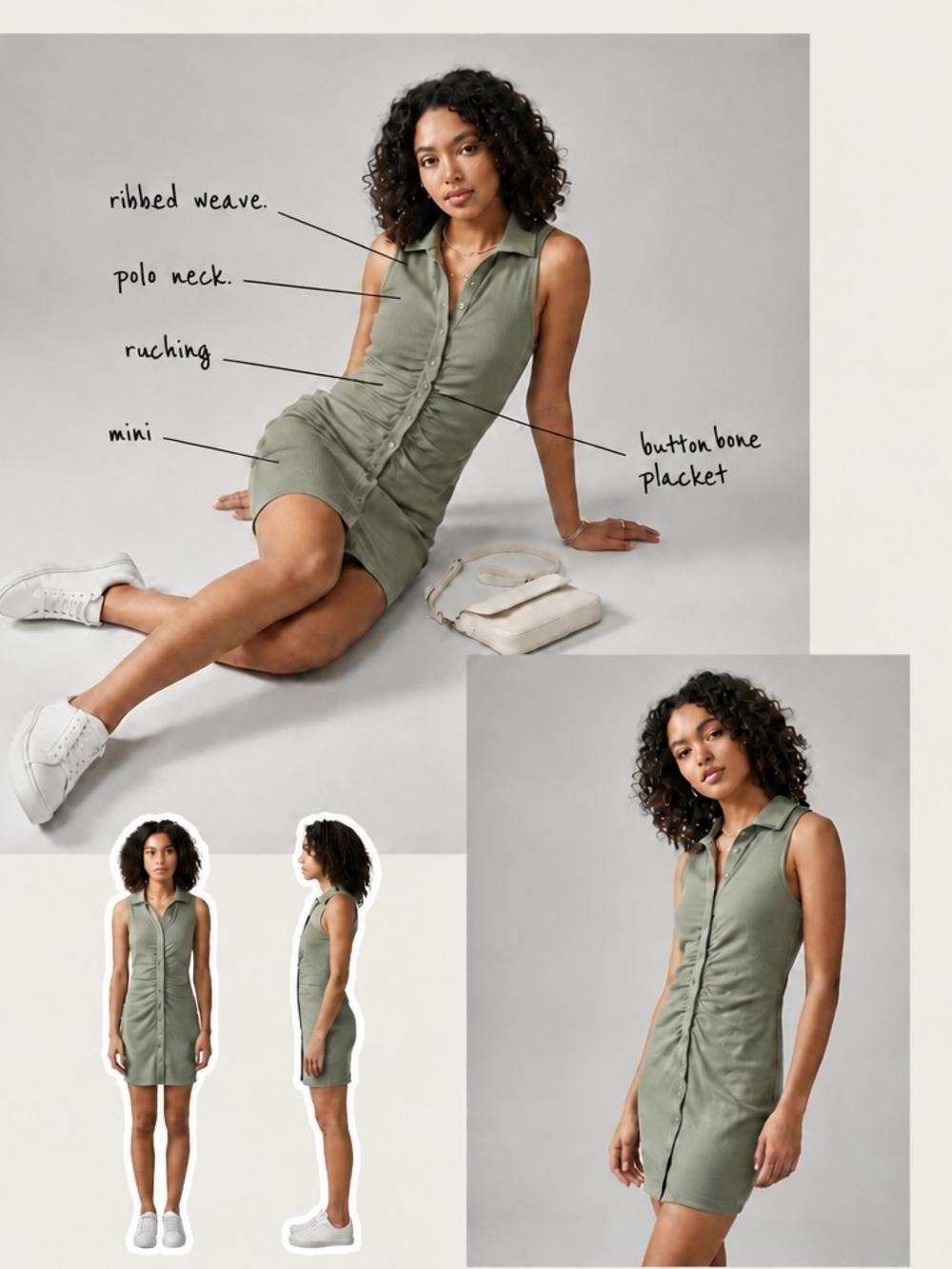NWT Aeropostale Olive Green Ribbed Sleeveless Polo Dress Sz Small
